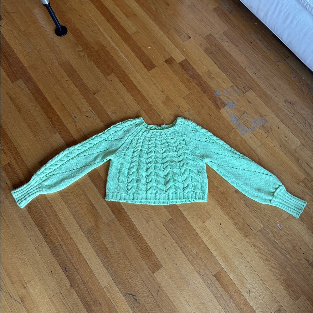 Free People Mint Green Cable Knit Sweater